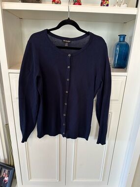 BYdesign Navy Button Front Crewneck Cardigan